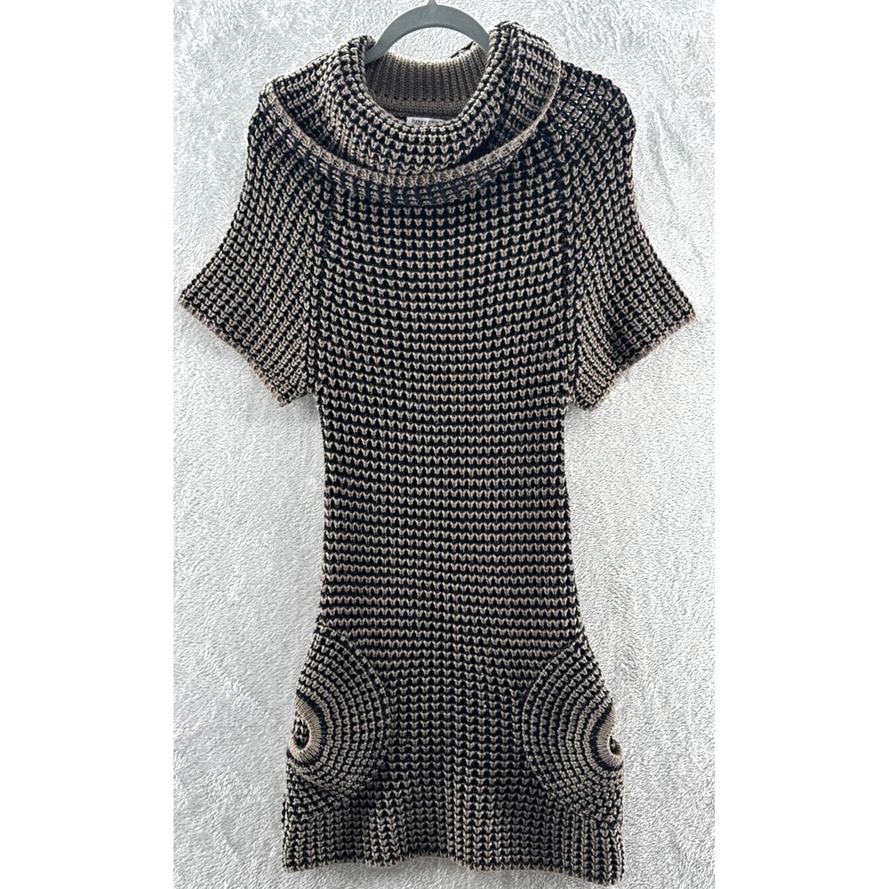 VTG Funky People Sweater Dress Womens Medium Brown/Black Lagenlook Tunic Knit